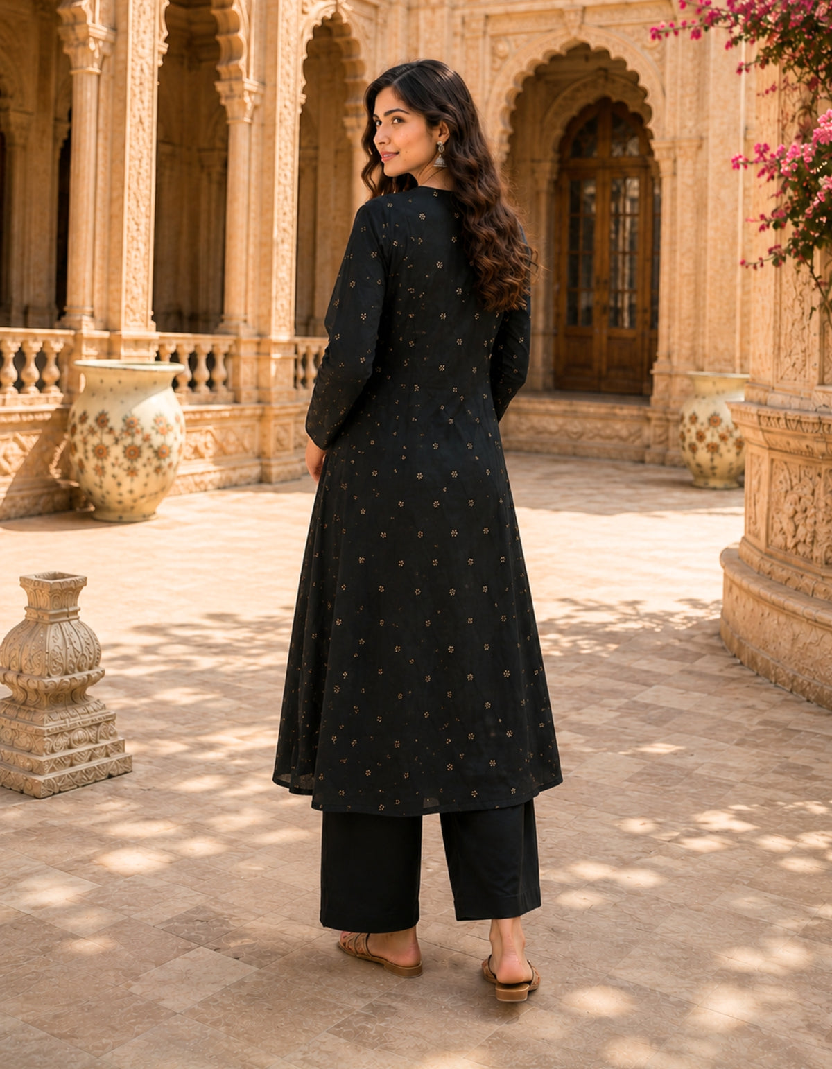 Women's Pure Cotton Printed Kurti Co-ord Set - Black