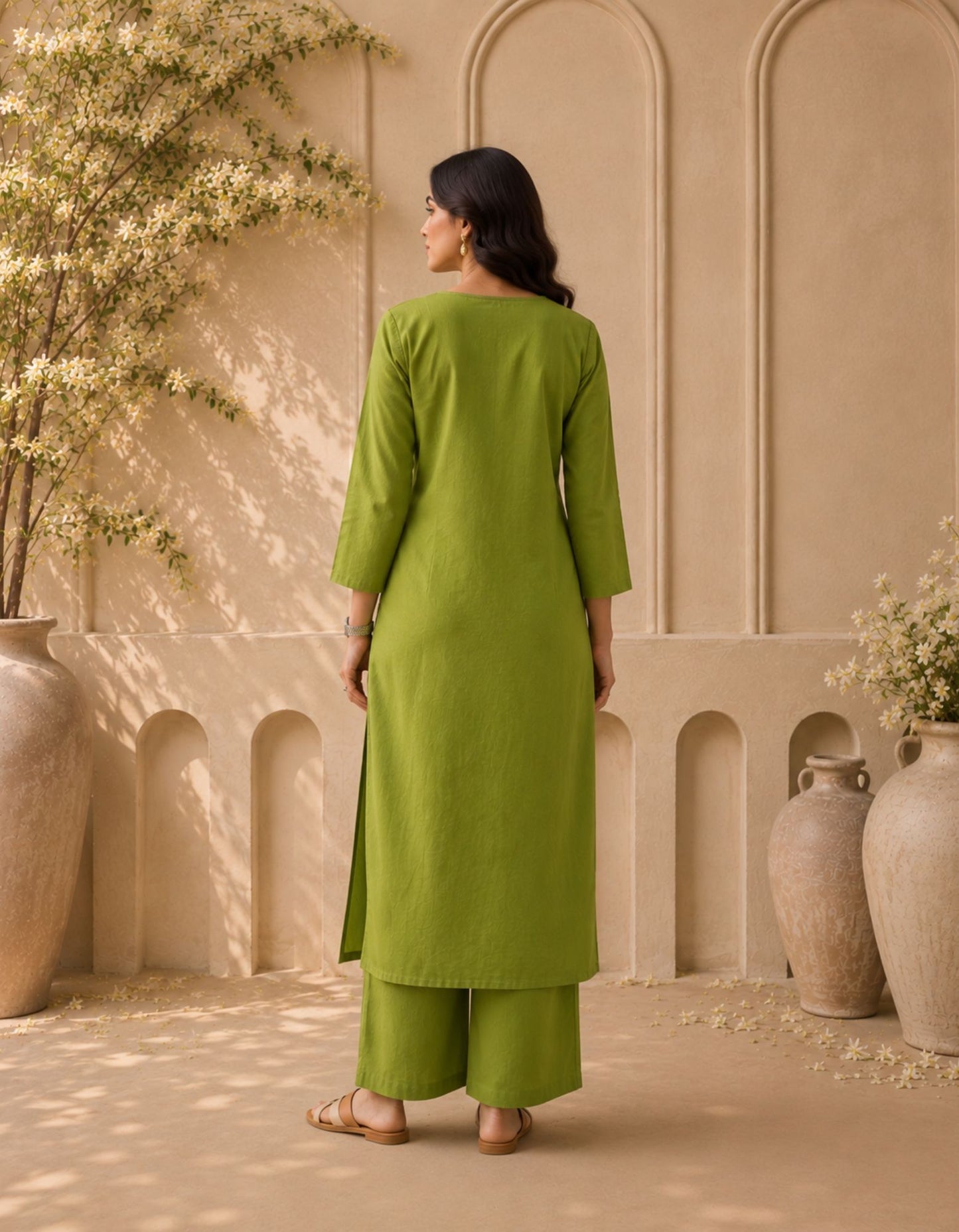 Women's Olive Green Kurti Co-ord Set