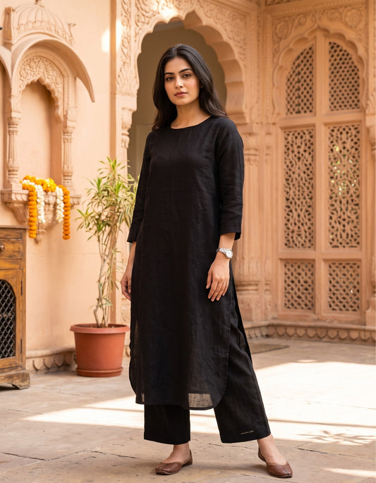 Women’s Pure Cotton Solid Co-Ord Set - Black