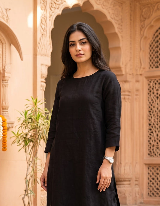 Women’s Pure Cotton Solid Co-Ord Set - Black