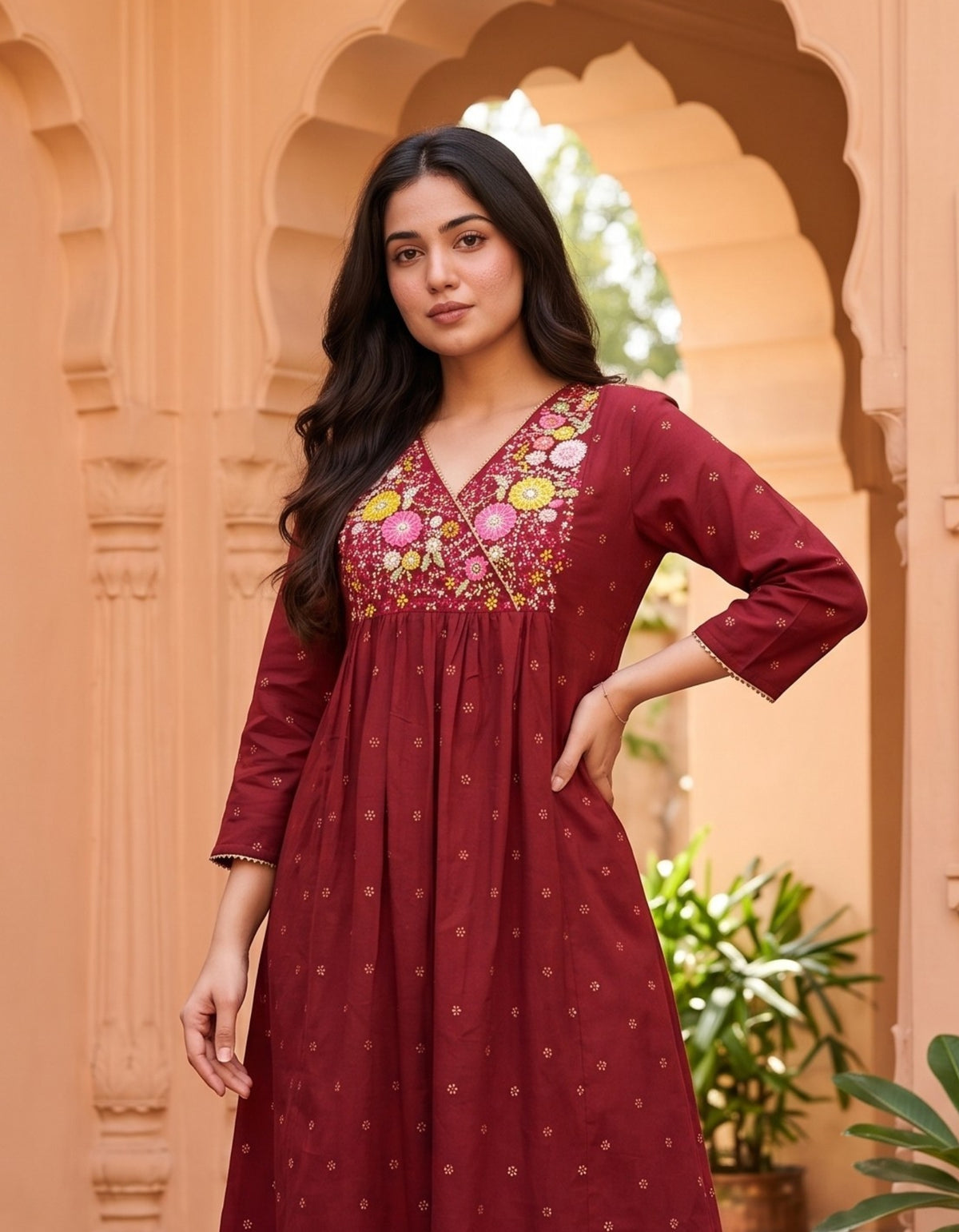 Women's Pure Cotton Printed Kurti Co-ord Set - Maroon