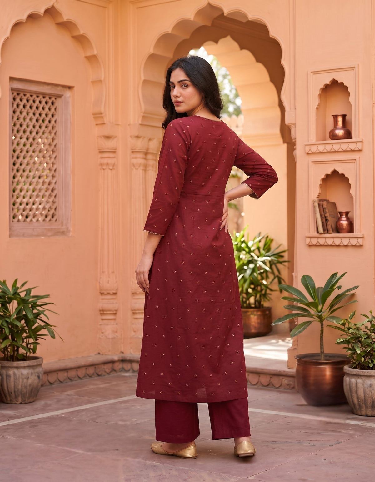 Women's Pure Cotton Printed Kurti Co-ord Set - Maroon