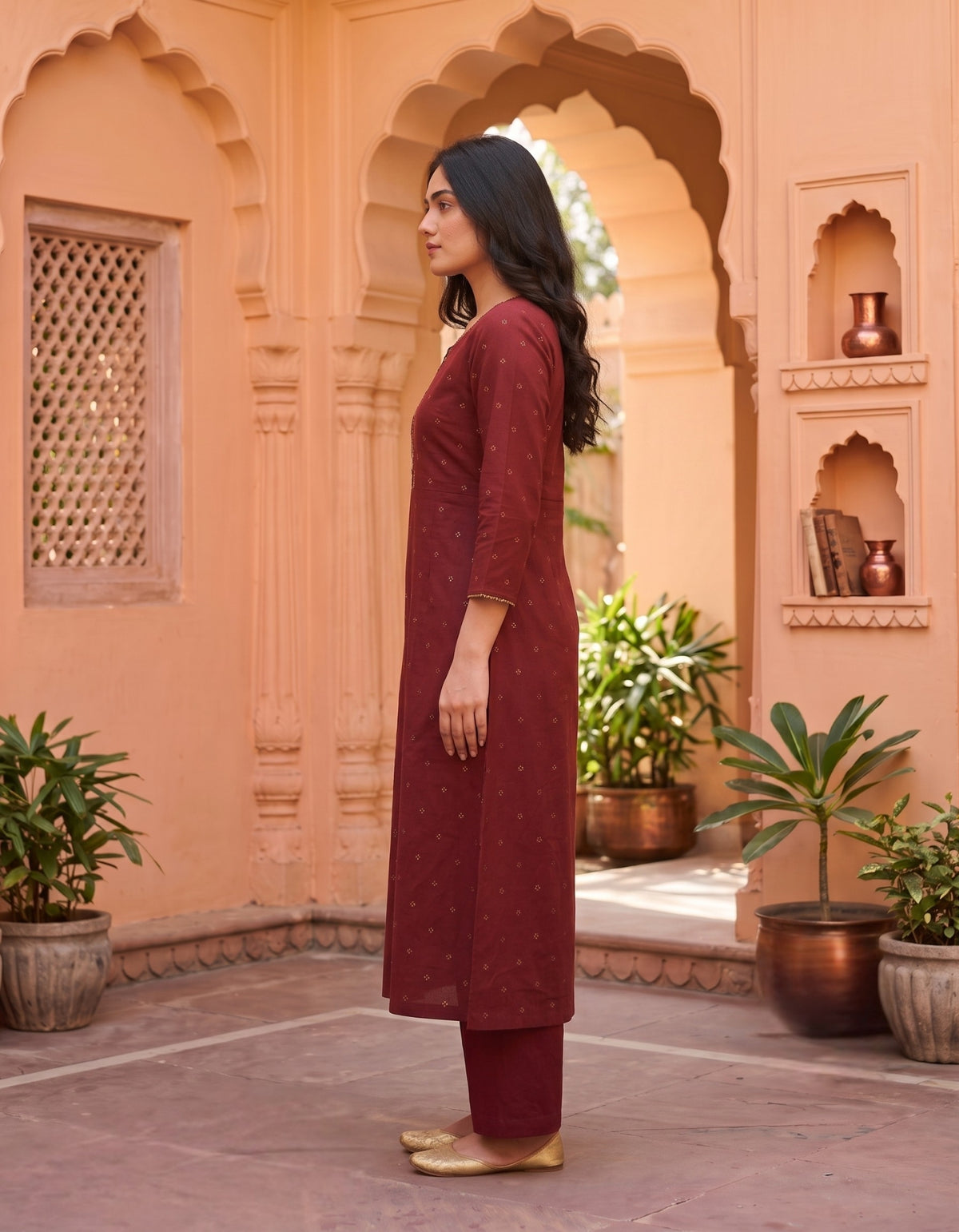 Women's Pure Cotton Printed Kurti Co-ord Set - Maroon