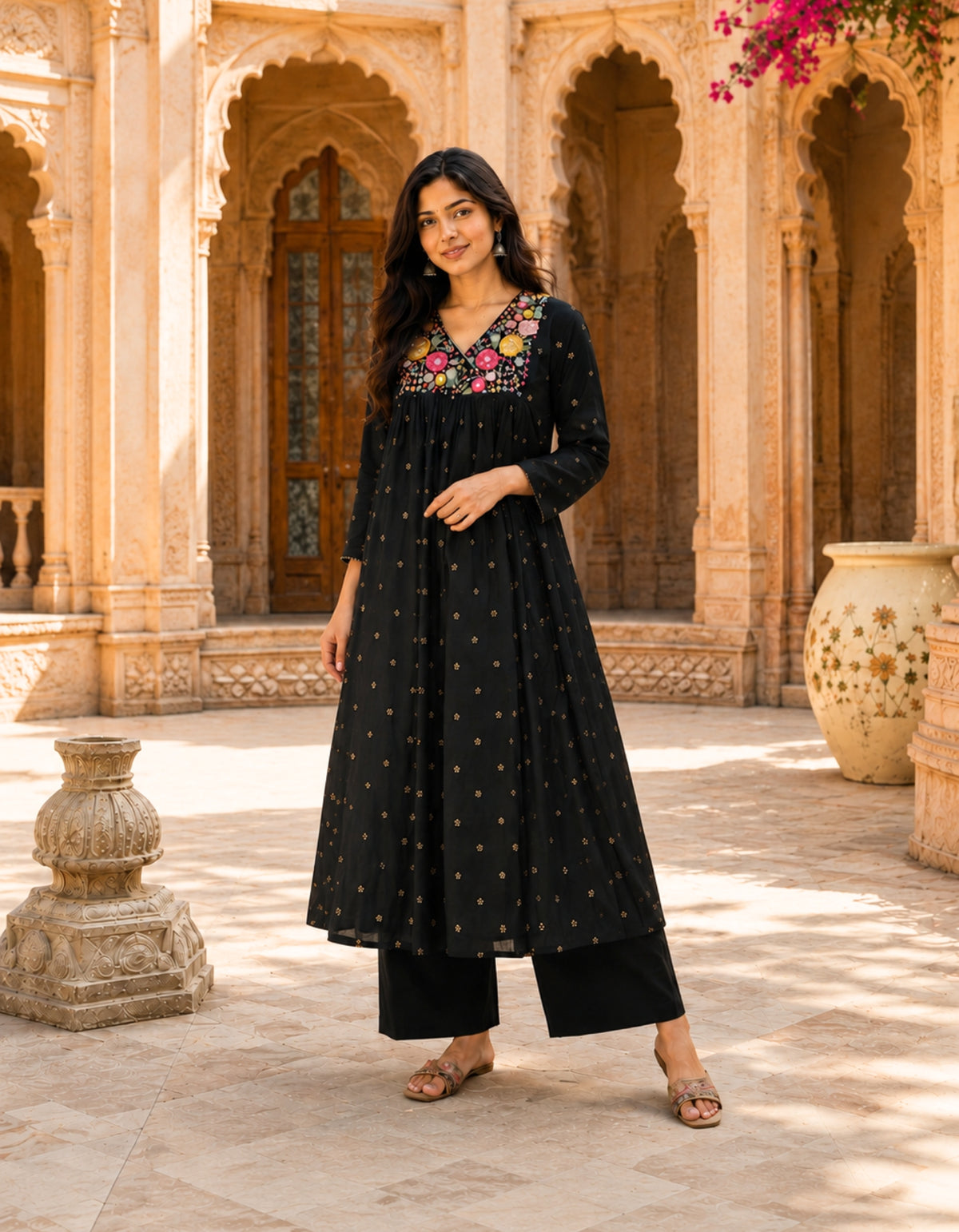 Women's Pure Cotton Printed Kurti Co-ord Set - Black