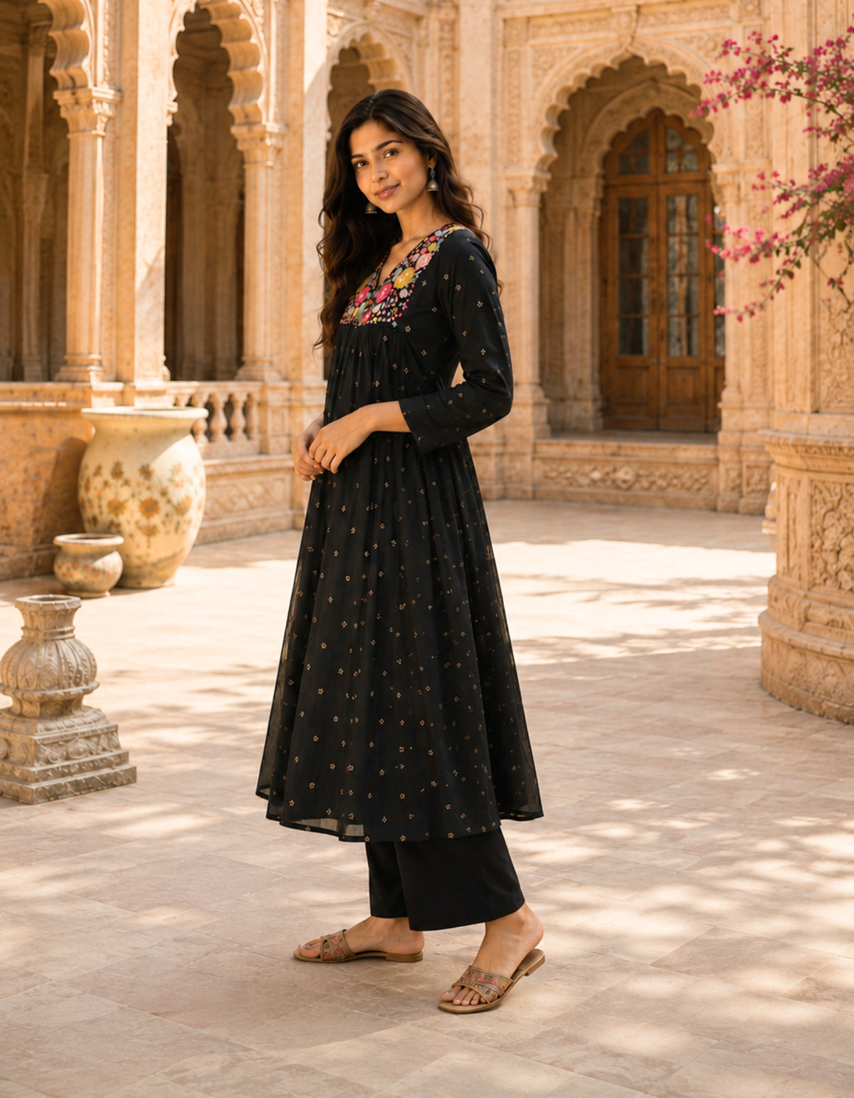 Women's Pure Cotton Printed Kurti Co-ord Set - Black
