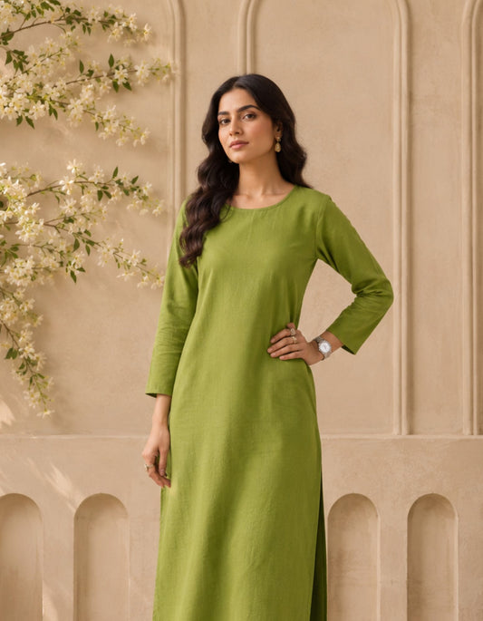 Women’s Pure Cotton Solid Co-Ord Set - Olive Green
