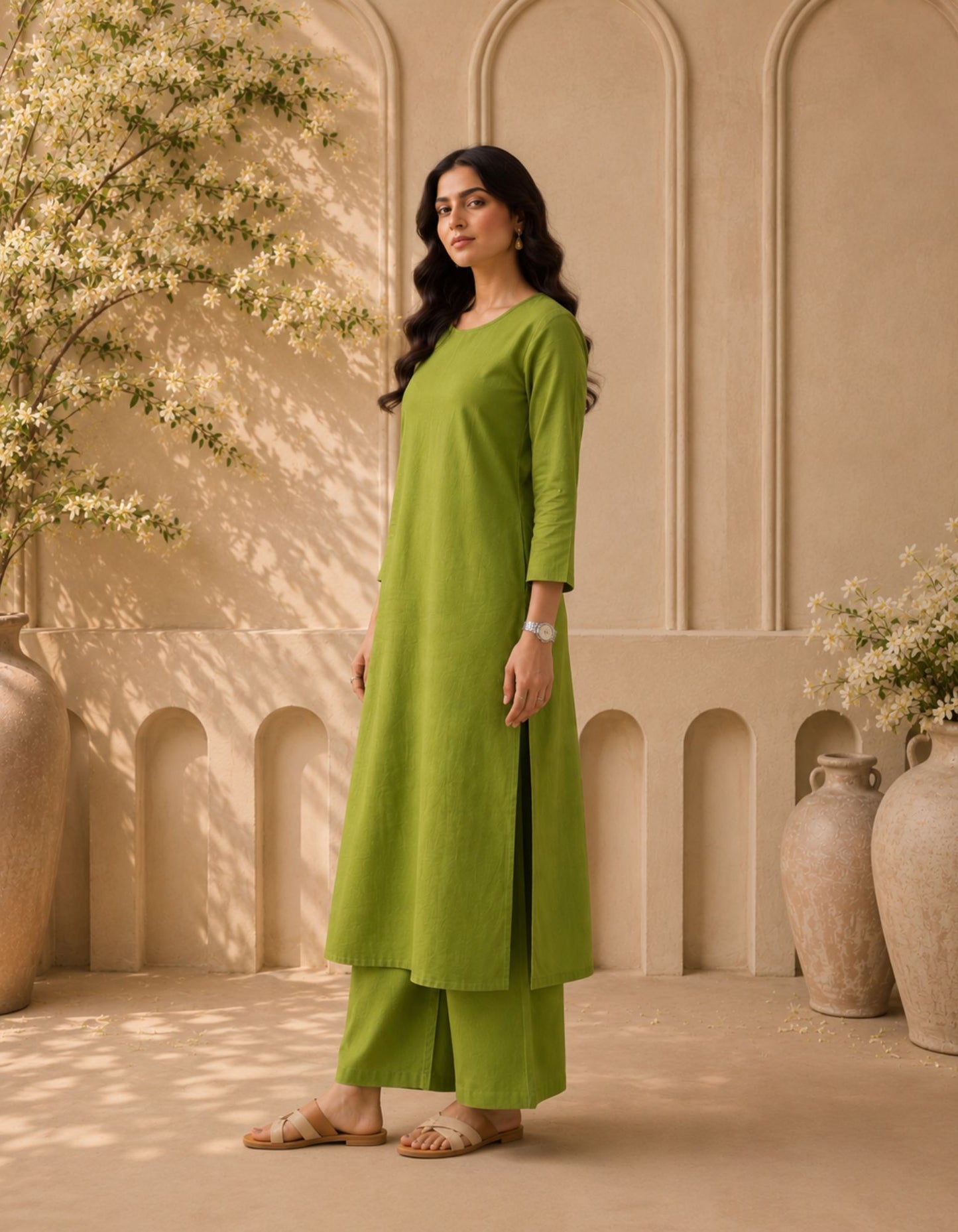 Women's Olive Green Kurti Co-ord Set