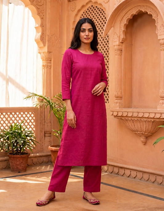 Women’s Pure Cotton Solid Co-Ord Set - Pink