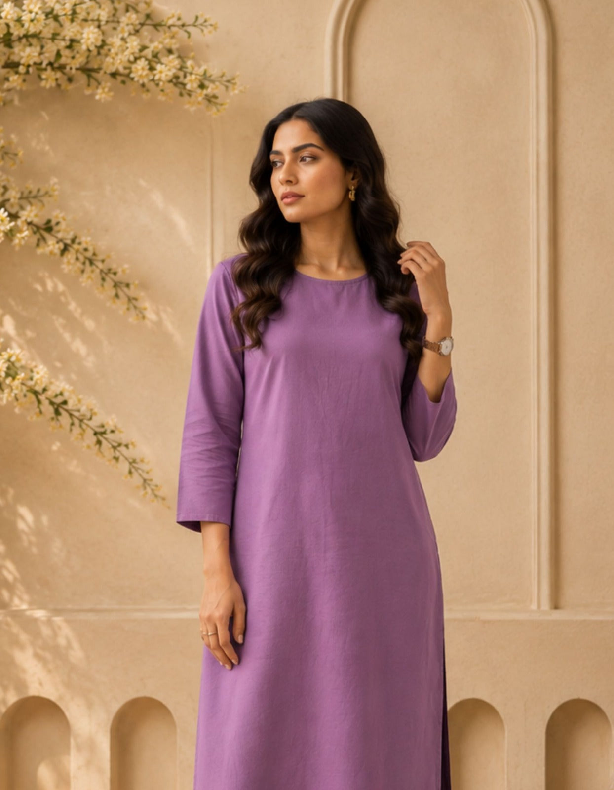 Women's Lavender Solid Kurti Co-ord Set