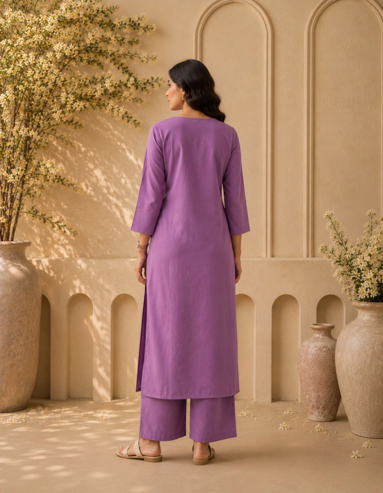 Women's Lavender Solid Kurti Co-ord Set